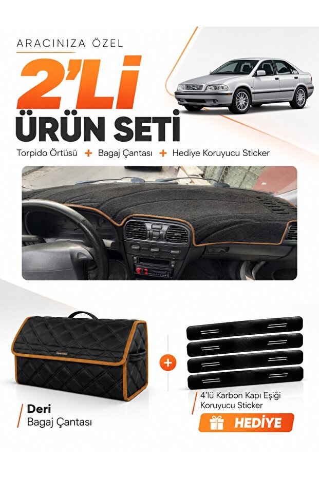 Volvo S40 (1996-2002) Compatible Glove Box Cover + Leather Trunk Bag + Sticker Set - Vo001