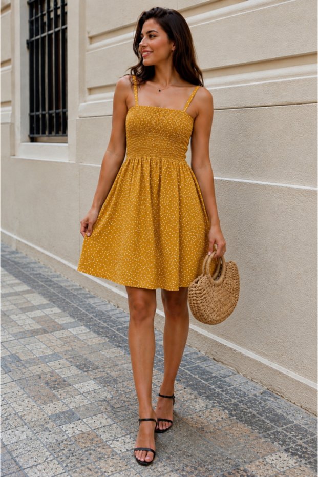 Women's Rope Strap Gipeli Patterned Short Single Jersey Dress