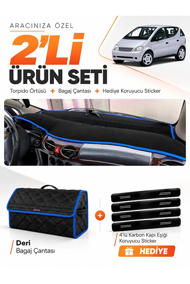 Mercedes W168 a Class (1997-2004) Compatible Glove Box Cover + Leather Trunk Bag + Sticker Set - Mb001