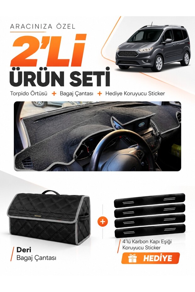Ford Courier (2020-2023) Compatible Torpedo Cover with Screen + Leather Luggage Bag + Sticker Set - Fo005