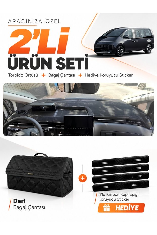 Hyundai Staria (2021-2025) Compatible Glove Box Cover + Leather Trunk Bag + Sticker Set - Hu040