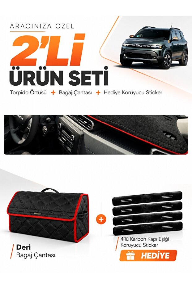 Daci̇a Duster 3 Generation (2024-2026) Compatible Glove Box Cover + Leather Trunk Bag + Sticker Set - Da011