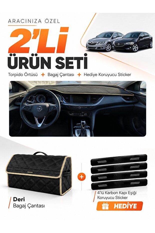 Opel Insignia (2017-2026) Compatible Glove Box Cover + Leather Trunk Bag + Sticker Set - Op021