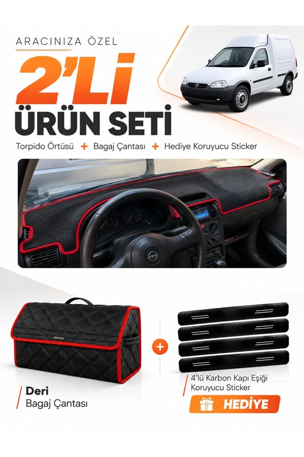 Dashboard Cover + Leather Trunk Bag + Sticker Set Compatible with Opel Combo B (1992-2000) Op006