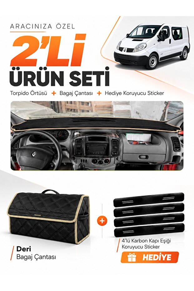 Renault Trafi̇c (2004-2010) Compatible Torpedo Cover + Leather Luggage Bag + Sticker Set - Re049