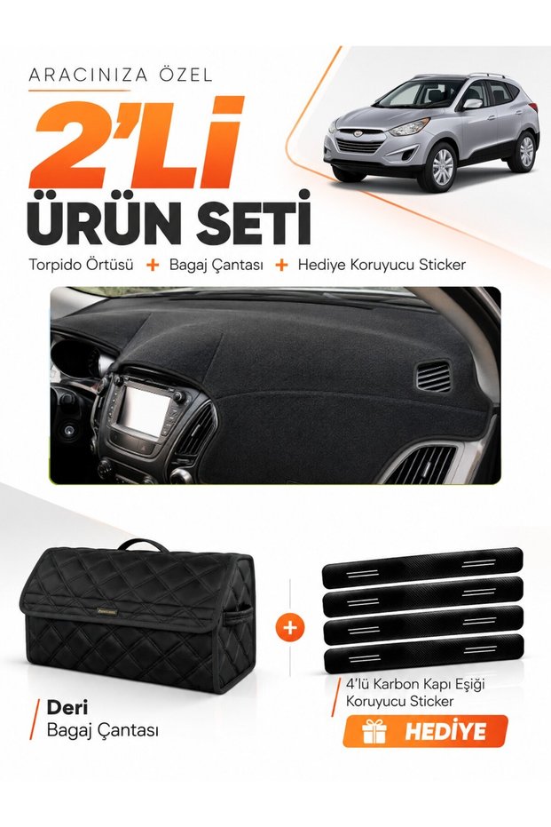 Hyundai Tucson (2009-2015) Compatible Glove Box Cover + Leather Trunk Bag + Sticker Set - Hu034