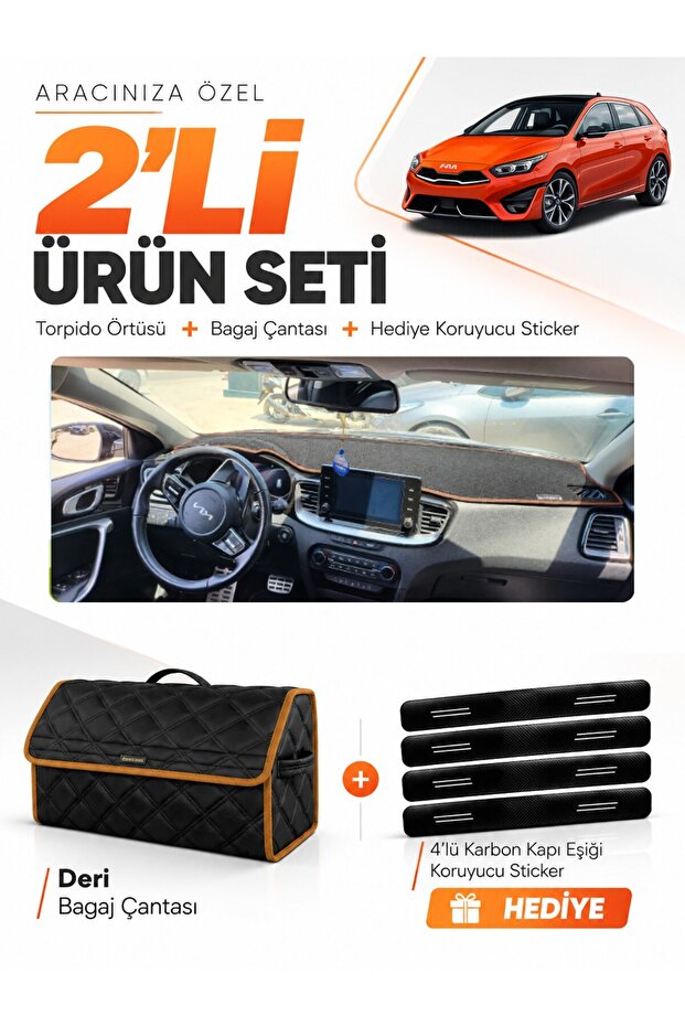 Kia Ceed (2020-2025) Compatible Torpedo Cover + Leather Luggage Bag + Sticker Set - Ki005
