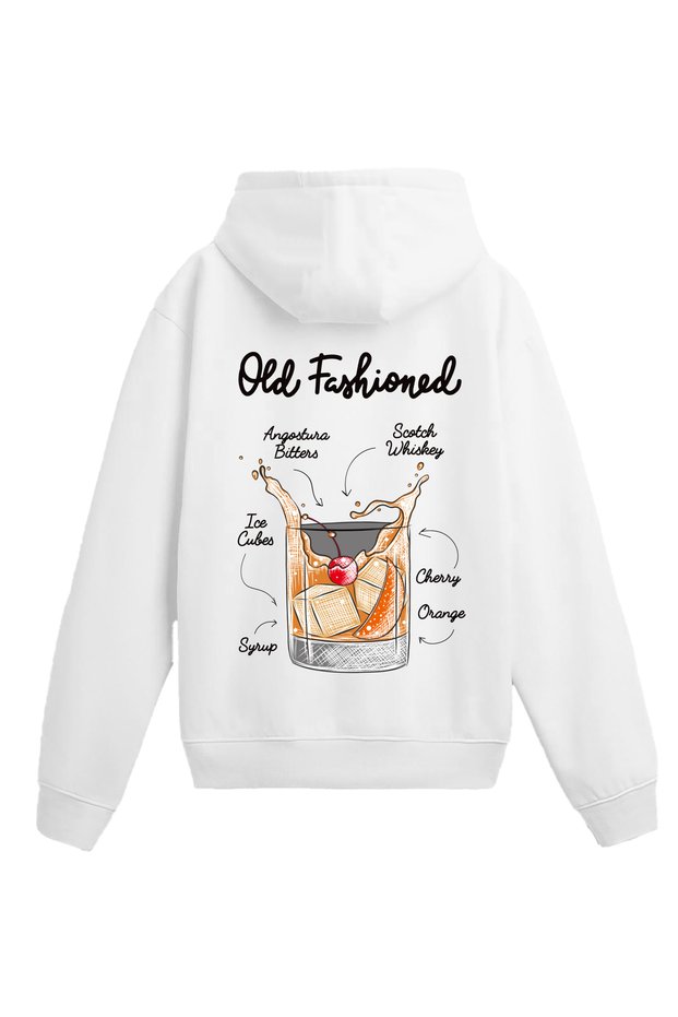 Old Fashioned Whiskey Cocktail Design Back Printed Hooded Sweatshirt