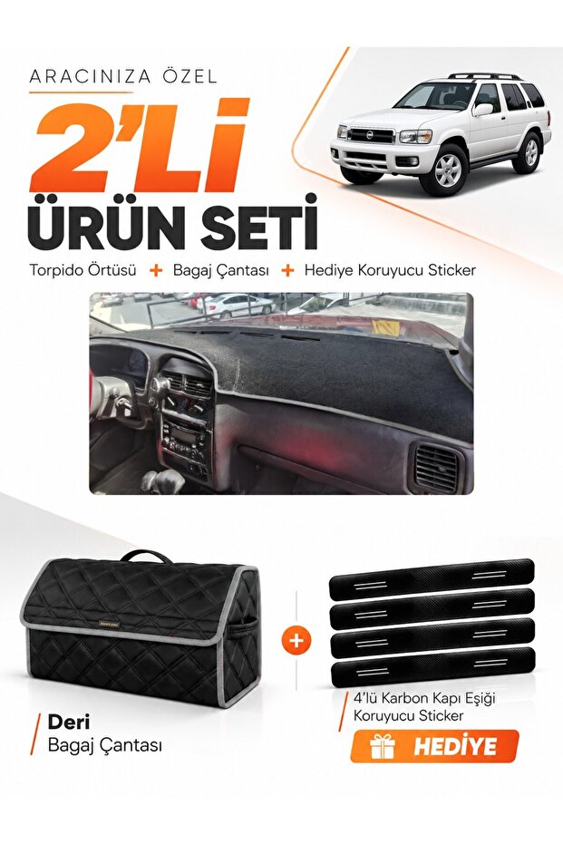 Nissan Pathfinder (1996-2000) Compatible Glove Box Cover + Leather Trunk Bag + Sticker Set - Ni012