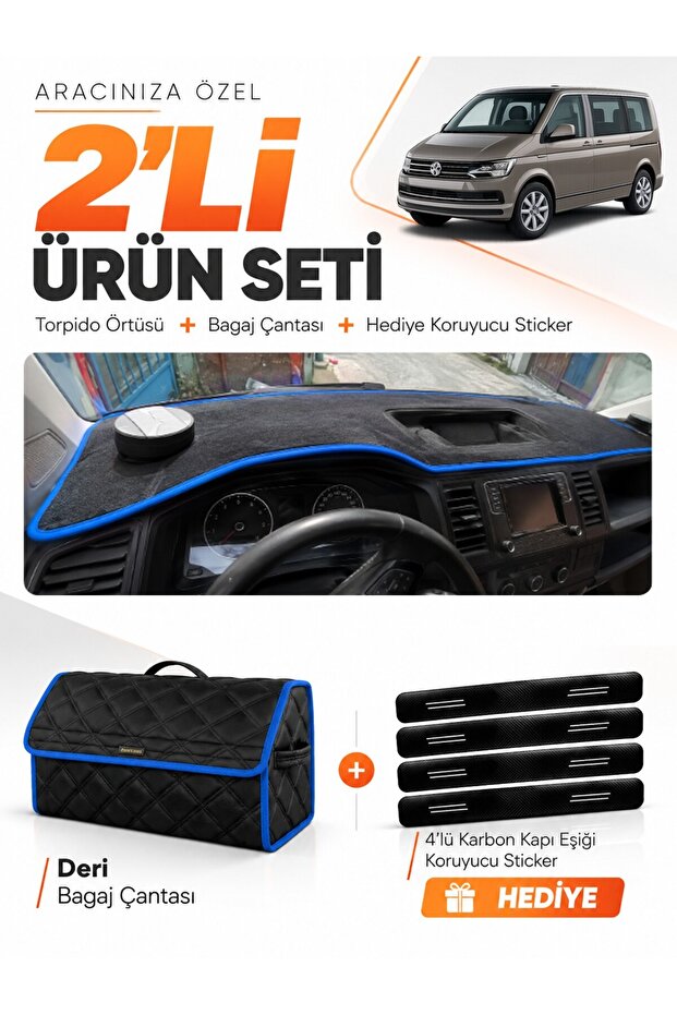 Volkswagen Transporter T6 Pocketed (2015-2020) Compatible Glove Box Cover + Leather Bag Set - Vw028