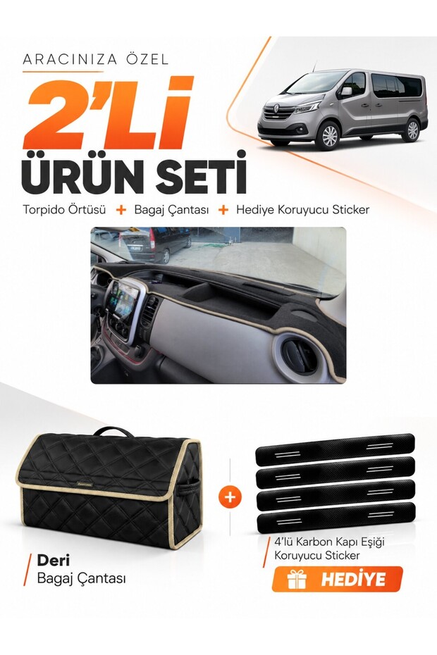 Renault Trafic Coverless (2015-2022) Compatible Glove Box Cover + Leather Luggage Bag Set - Re047