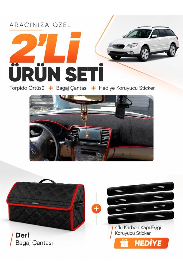Subaru Outback (2003-2009) Compatible Glove Box Cover + Leather Trunk Bag + Sticker Set - Su005
