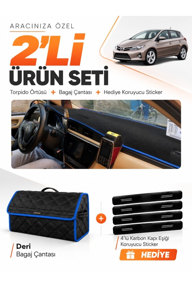 Toyota Auris E180 (2012-2018) Compatible Dashboard Cover + Leather Trunk Bag + Sticker Set - To006