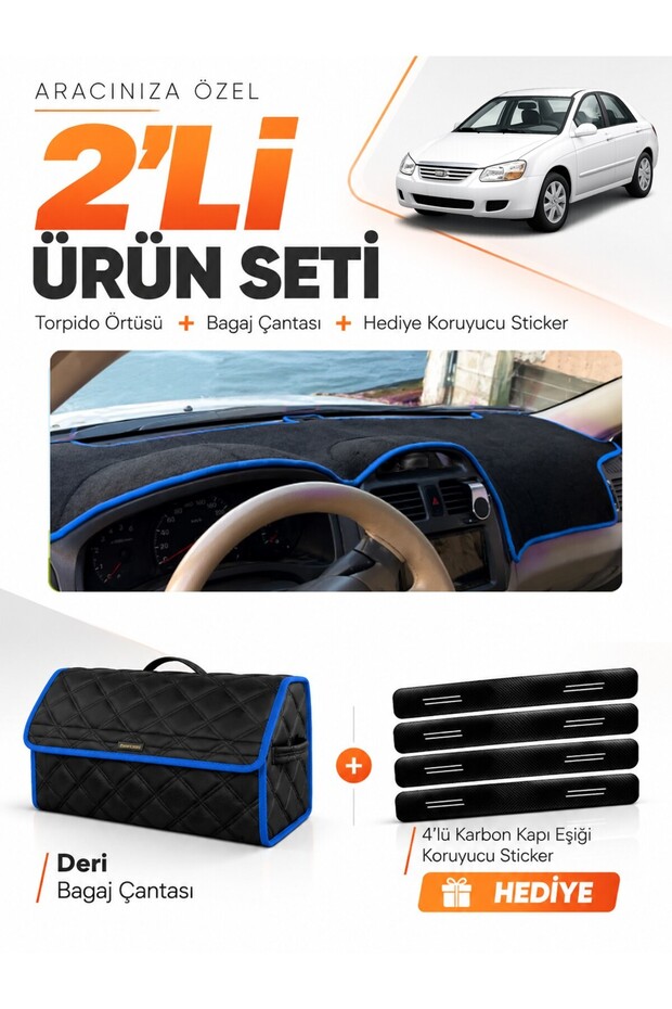 Kia Cerato (2004-2008) Compatible Torpedo Cover + Leather Luggage Bag + Sticker Set - Ki006
