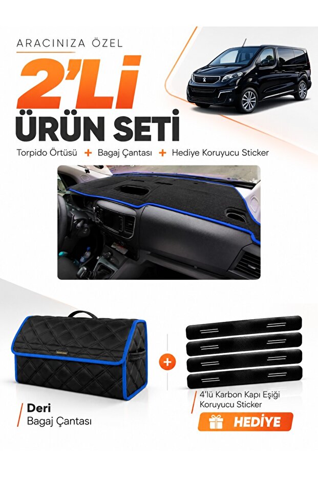 Peugeot Expert Traveller (2017-2023) Compatible Dashboard Cover + Leather Luggage Bag Set - Pe030