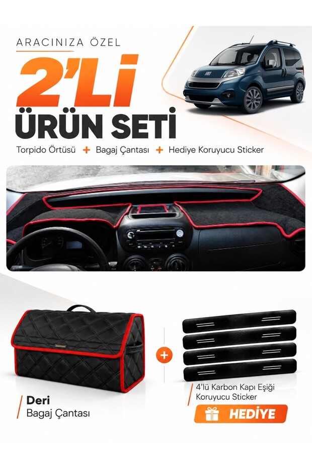 Fi̇at Fi̇ori̇no (2007-2026) Compatible Glove Box Cover + Leather Trunk Bag + Sticker Set - Fi013