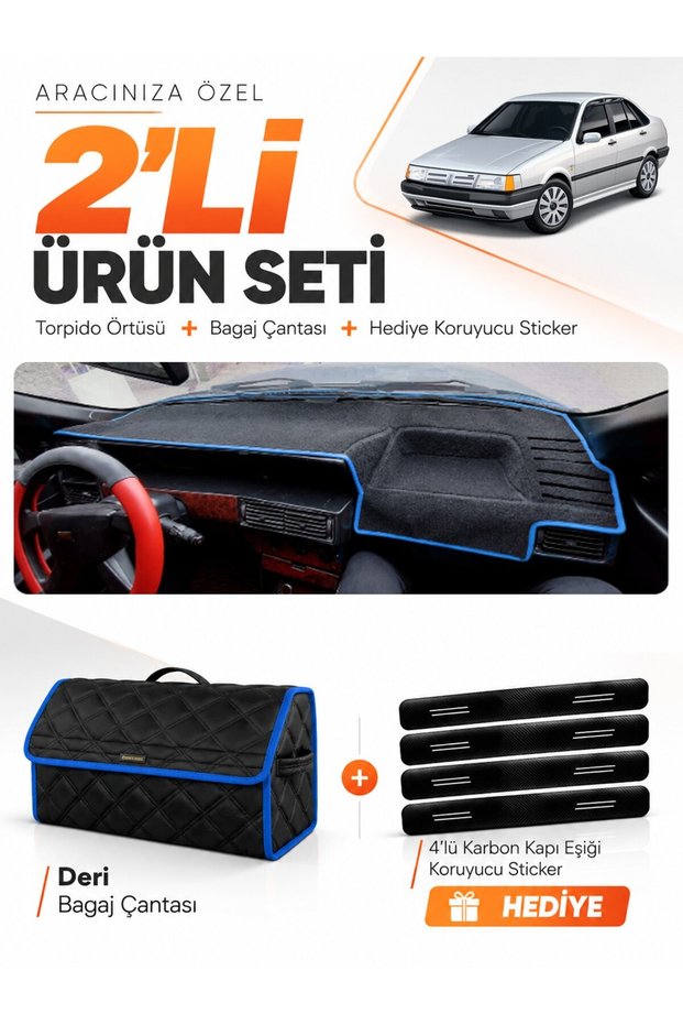 Fiat Tempra (1992-1997) Analog Console Compatible Dashboard Cover + Leather Trunk Bag Set - Fi020