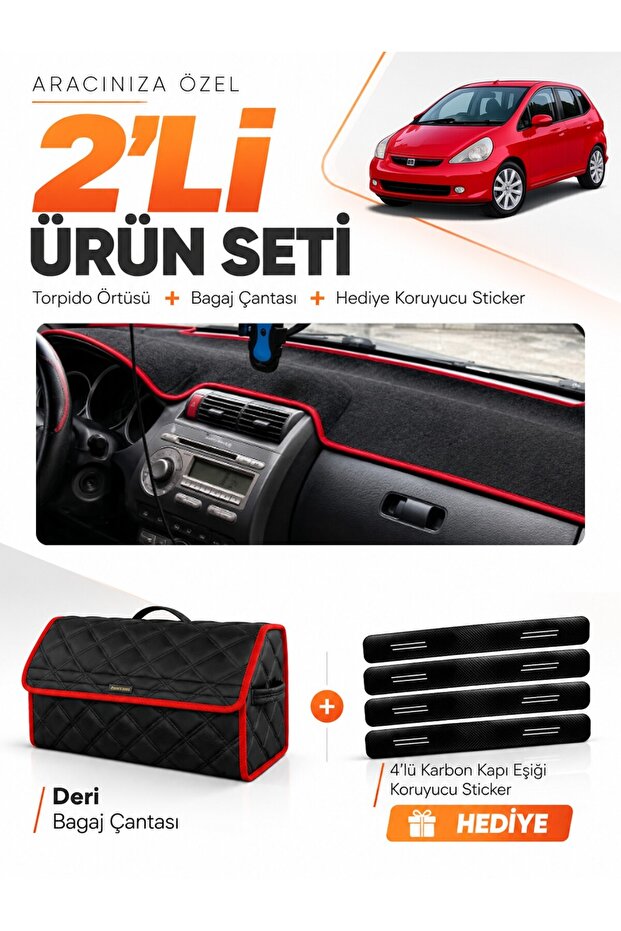 Honda Jazz (2002-2008) Compatible Glove Box Cover + Leather Trunk Bag + Sticker Set - Ho016