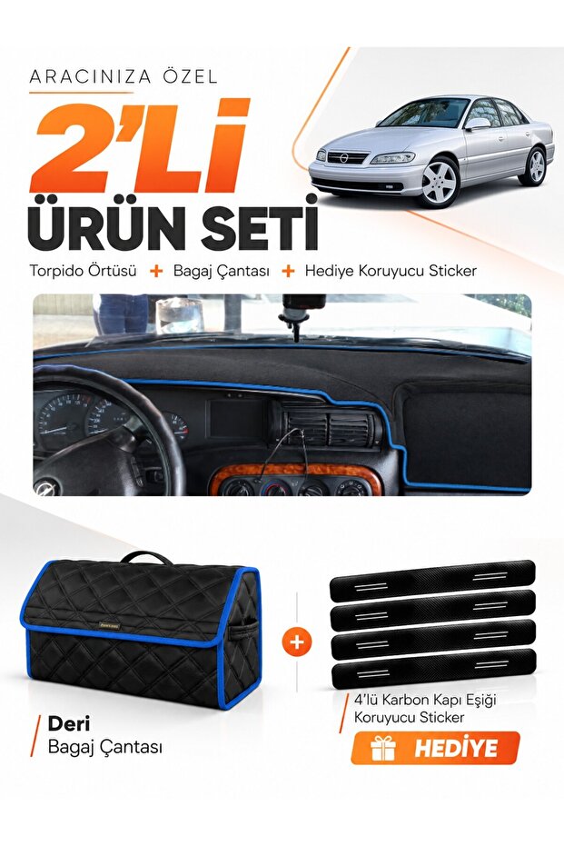 Opel Omega (1993-2003) Compatible Glove Box Cover + Leather Trunk Bag + Sticker Set - Op013