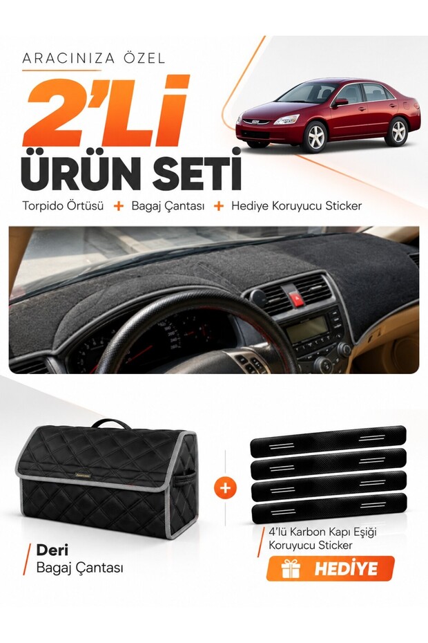 Honda Accord (2002-2008) Compatible Torpedo Cover + Leather Trunk Bag + Sticker Set - Ho001