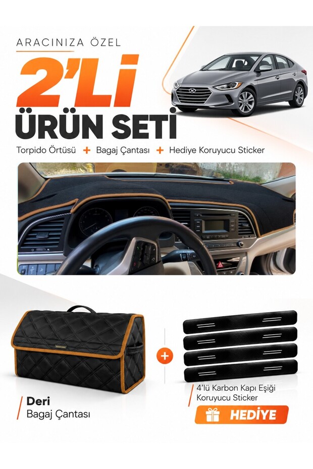 Glove Box Cover + Leather Luggage Bag + Sticker Set Hyundai Elantra (2017-2020) Compatible - Hu017