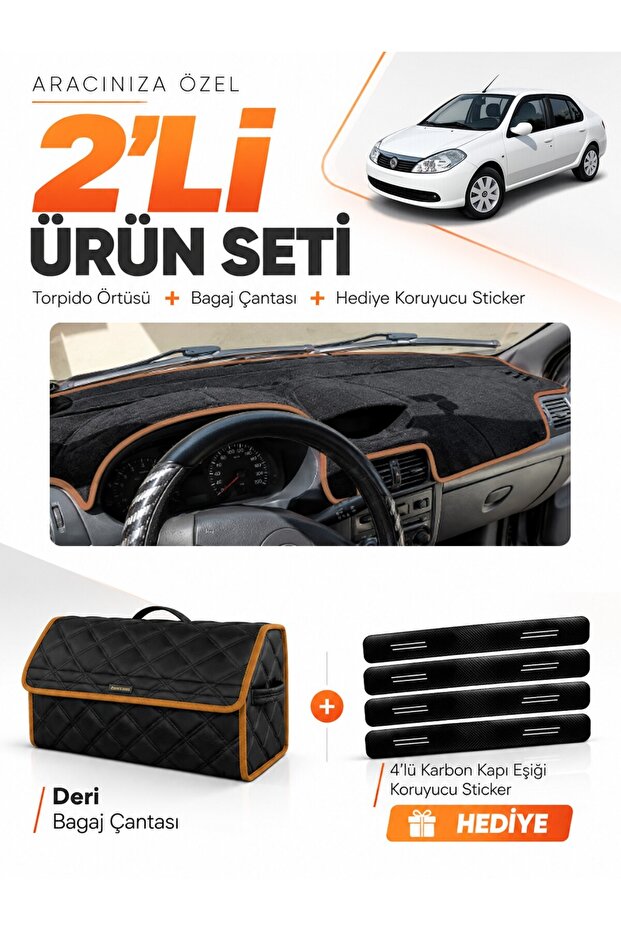Renault Symbol Airbagged (2008-2011) Compatible Torpedo Cover + Leather Luggage Bag Set - Re030