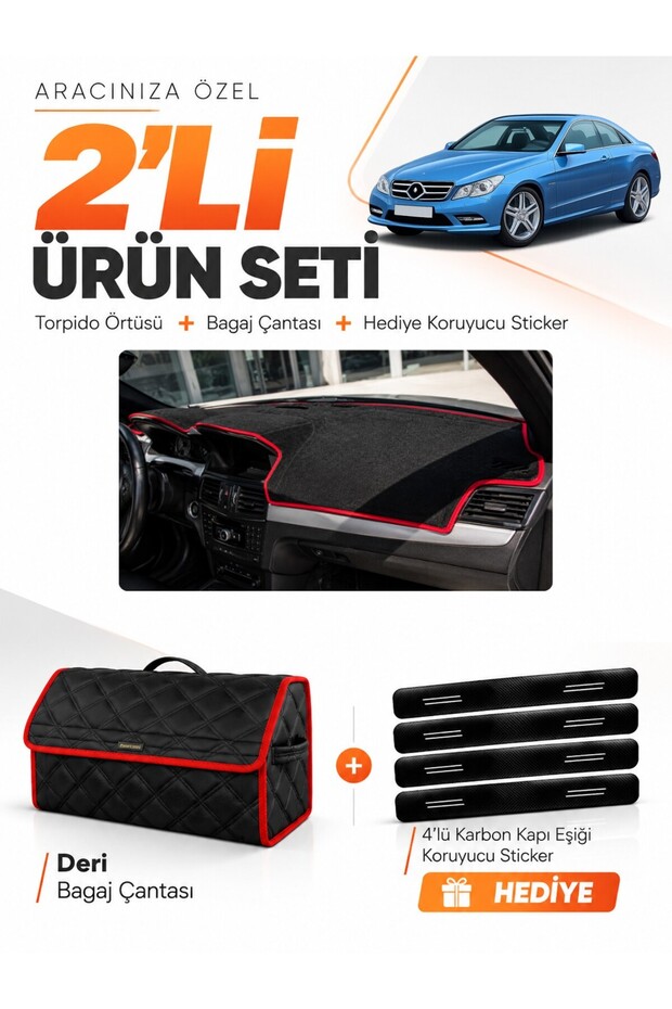 Mercedes C207 (2009-2017) Compatible Dashboard Cover + Leather Trunk Bag + Sticker Set - Mb008