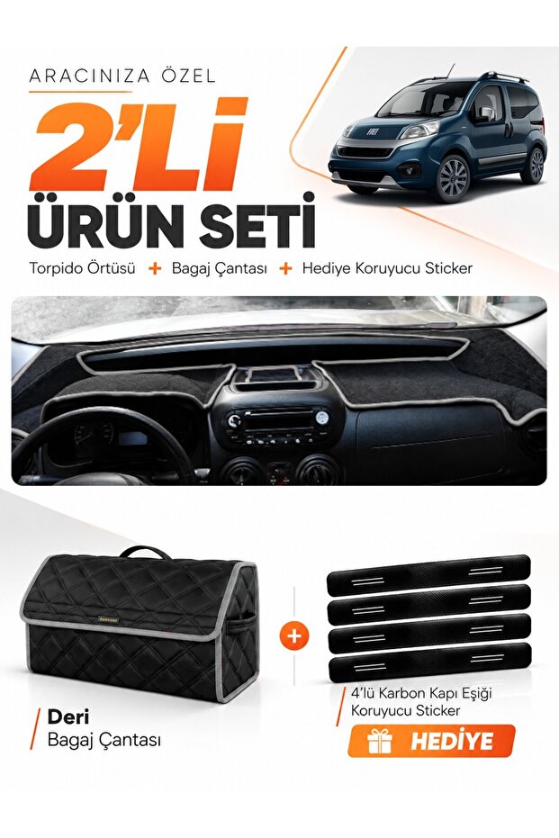 Fi̇at Fi̇ori̇no (2007-2026) Compatible Glove Box Cover + Leather Trunk Bag + Sticker Set - Fi013