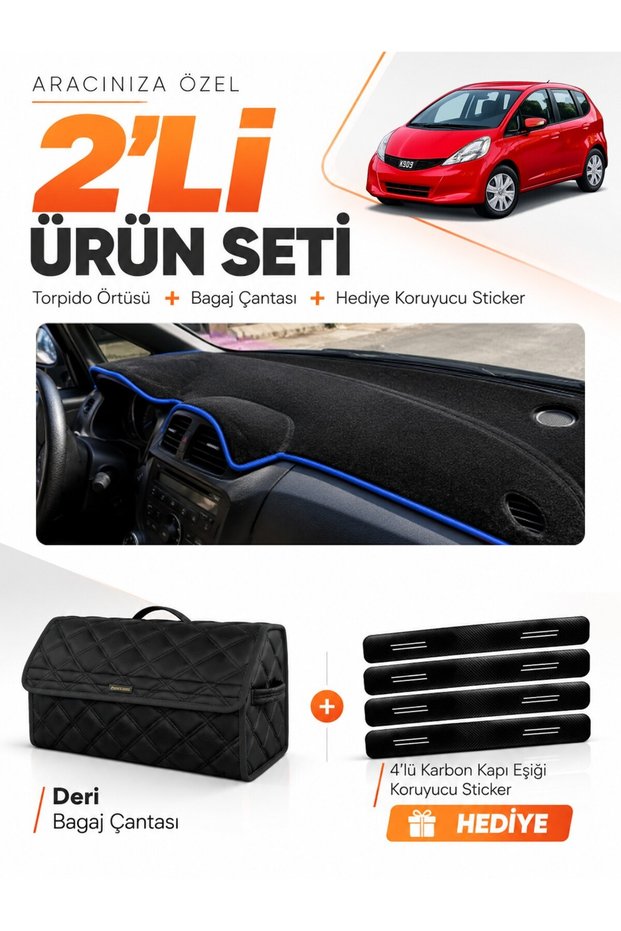 Honda Jazz (2009-2013) Compatible Dashboard Cover + Leather Trunk Bag + Sticker Set - Ho017