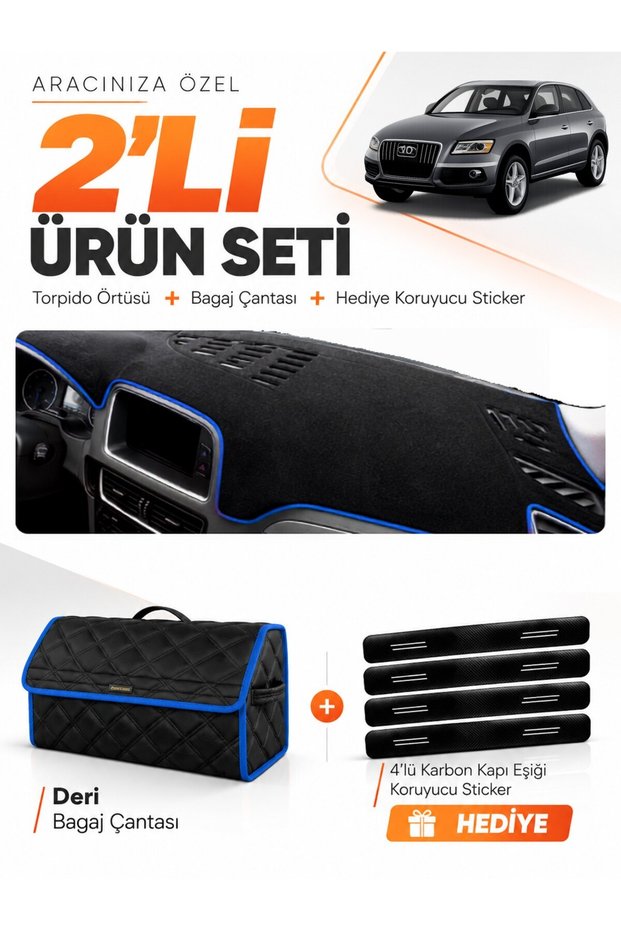 Glove Box Cover + Leather Luggage Bag + Sticker Set Audi Q5 (2008-2017) Compatible - Au009