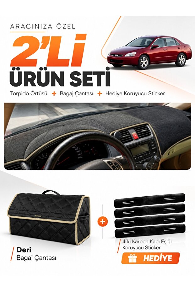Honda Accord (2002-2008) Compatible Torpedo Cover + Leather Trunk Bag + Sticker Set - Ho001