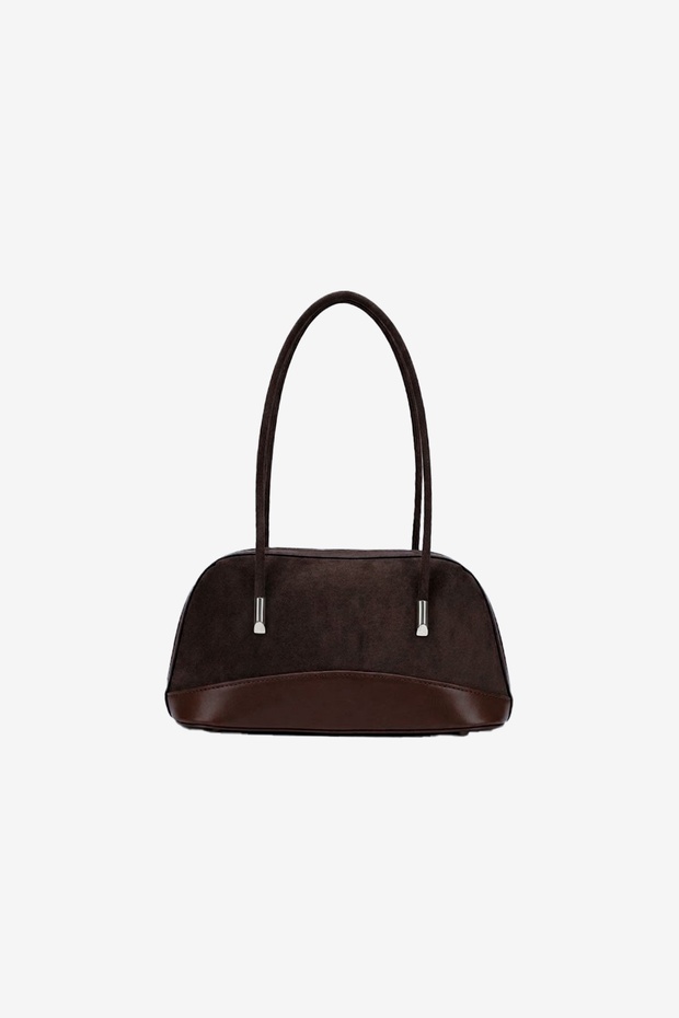 Rossi Double Handle Baguette Bitter Brown Suede Bag