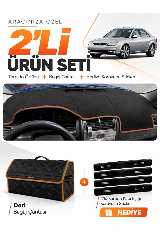 Ford Mondeo 3 (2000-2007) Compatible Dashboard Cover + Leather Trunk Bag + Sticker Set - Fo036