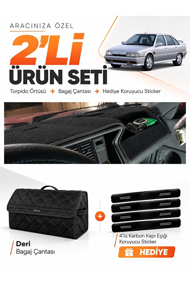 Renault 21 Concorde (1990-1996) Compatible Torpedo Cover + Leather Luggage Bag + Sticker Set - Re005