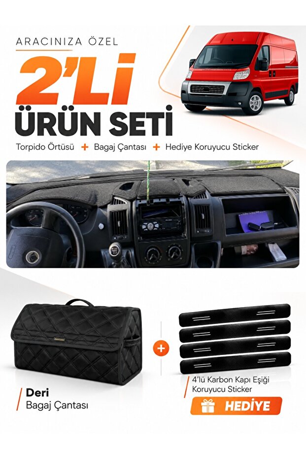 Fiat Ducato (2006-2014) X250 Compatible Dashboard Cover + Leather Trunk Bag + Sticker Set - Fi010