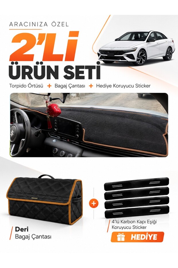 Hyundai Elantra (2020-2026) Compatible Glove Box Cover + Leather Trunk Bag + Sticker Set - Hu018