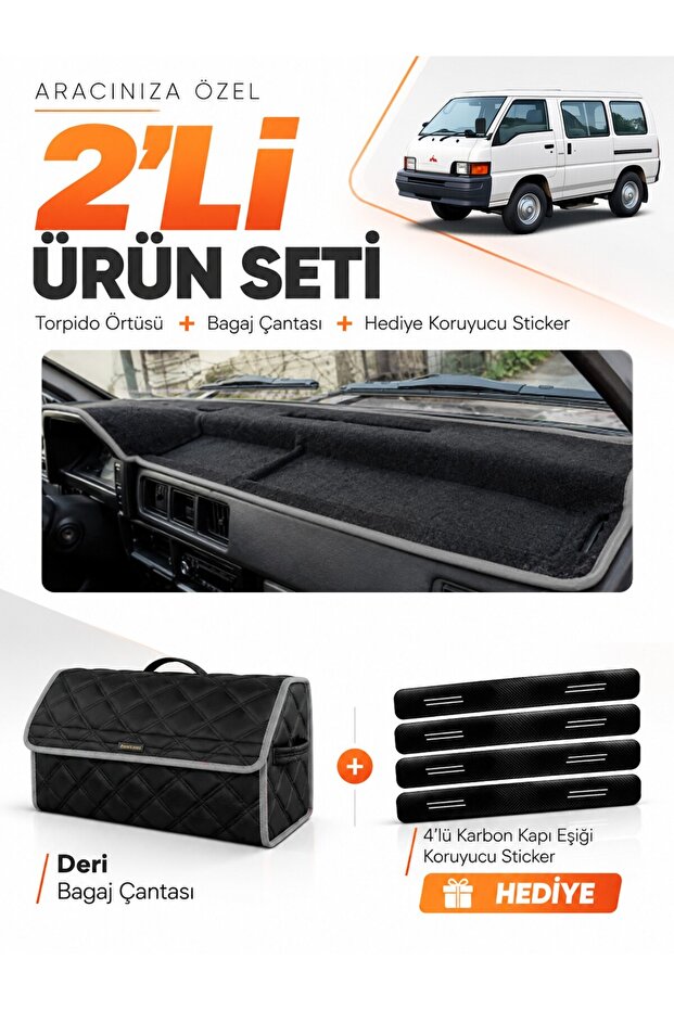 Mitsubishi L300 (1986-1999) Compatible Torpedo Cover + Leather Luggage Bag + Sticker Set - Mi010