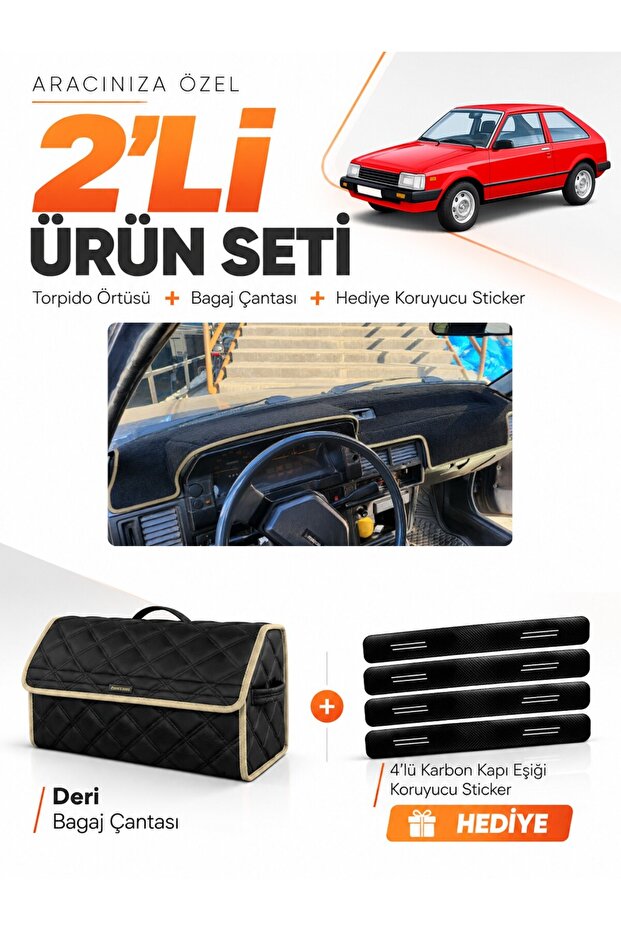 Mazda 323 Bd Old Model (1980-1985) Compatible Dashboard Cover + Leather Trunk Bag + Sticker Set - Ma004