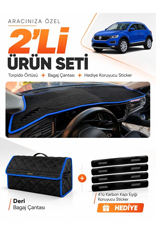 Volkswagen T-Roc (2017-2023) Compatible Dashboard Cover + Leather Trunk Bag + Sticker Set - Vw033