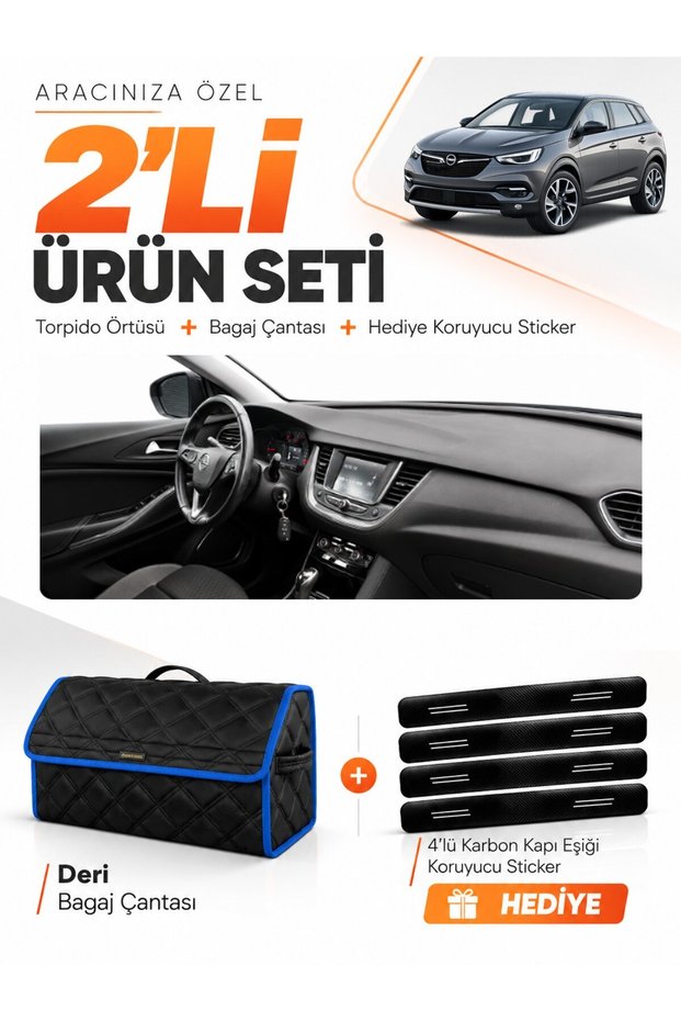 Opel Grandland X (2017-2020) Compatible Dashboard Cover + Leather Trunk Bag + Sticker Set - Op024