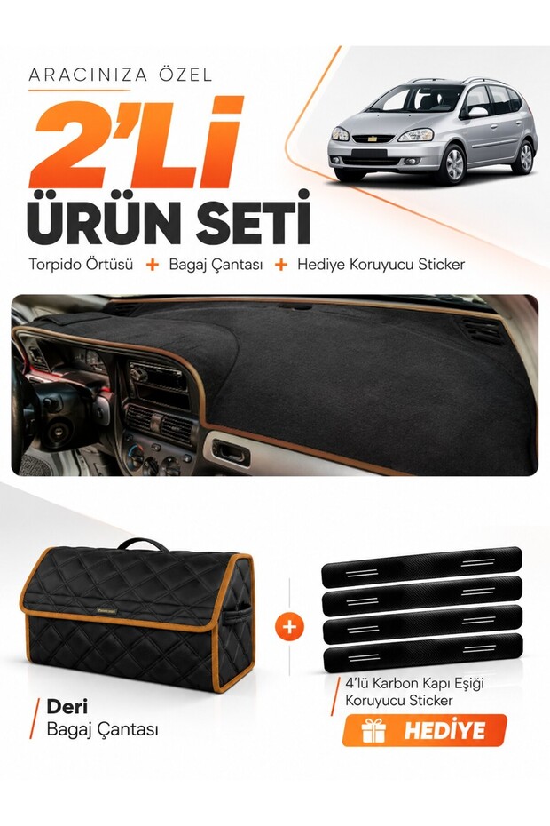 Glove Box Cover + Leather Luggage Bag + Sticker Set Compatible with Chevrolet Rezzo (2000-2011) - Ch003