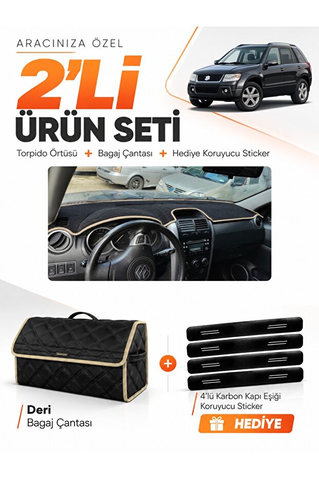 Suzuki Grand Vitara (2006-2012) Compatible Dashboard Cover + Leather Trunk Bag + Sticker Set - Sz005