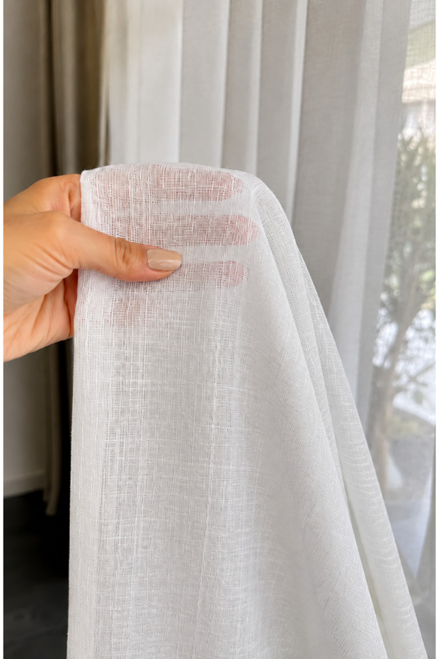 Natural Linen Tulle Curtain with Dense Pleats and Heavy Weight, Suitable for Any Room, Does Not Need Ironing and Does Not Wrinkle.