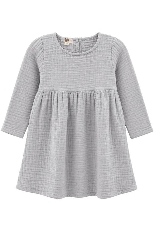 Wooden Button Children's Muslin Dress Gray