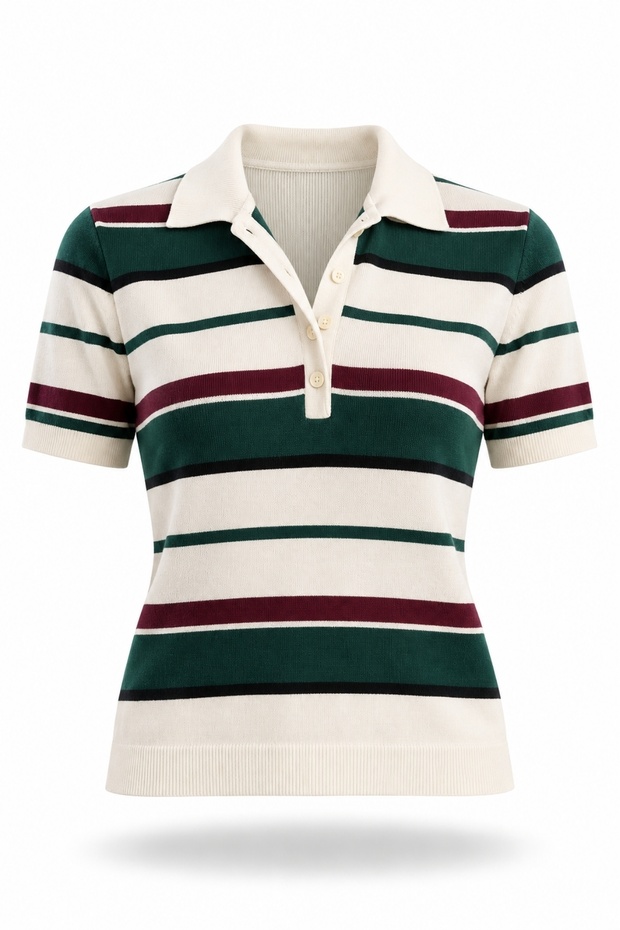 Ecru Striped Short Sleeve Knitwear 261131
