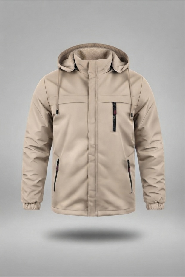 Men's Coat with Fur Inside, Waterproof, Removable Hood, Thick Coat, Premium Coat