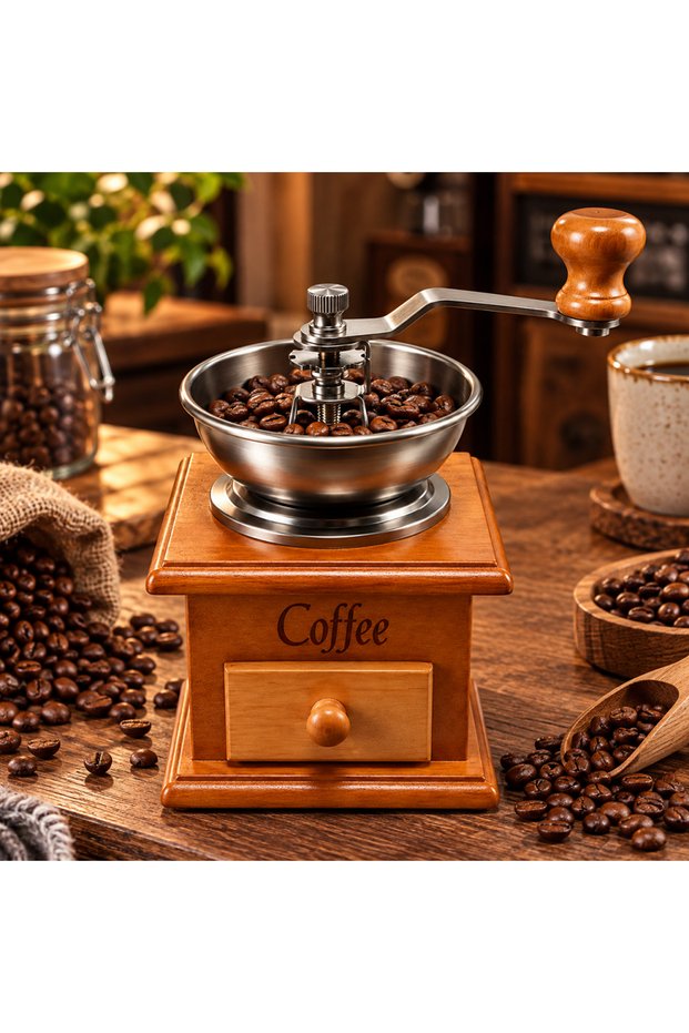 Manual Wooden Coffee Grinder Hand Grinder Adjustable Grinder with Steel Chamber Coffee Machine