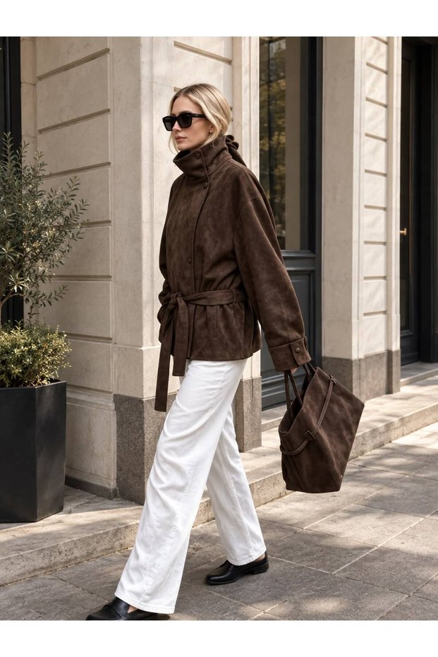 Azelia Zr Belted Faux Suede Jacket