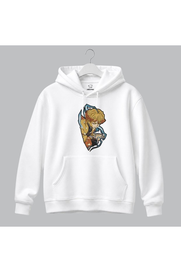 Zenitsu Agatsuma Demon Slayer Anime Embroidered Hooded Sweatshirt Unisex Hoodie