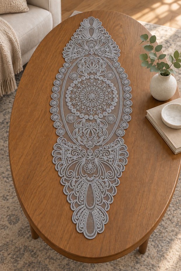 Lace Look Runner for Dining Table, Nightstand, Coffee Table, and Display Cabinet – Elegance in Everyday Decor and Special Occasions